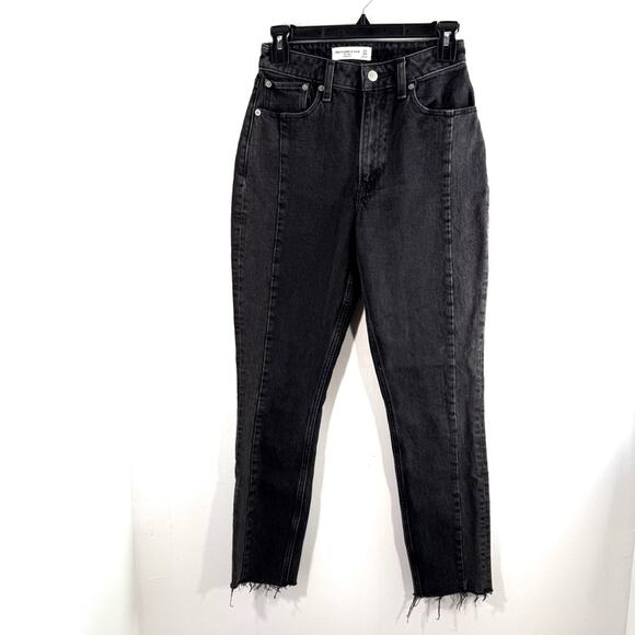 Abercrombie & Fitch The Mom High Rise Slim Leg Black Front Seam 00 Curve Love - Picture 1 of 9